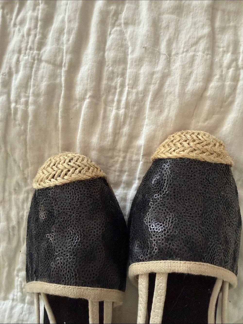 Joan Boyce Stacy Square B Black Sequin Espadrille Slingback Flats - Women's